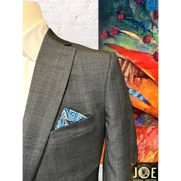 NWOT Joseph Abboud 42L Gray Muted Cobalt Blue Plaid Blazer Sport Coat Jacket - Picture 4 of 15